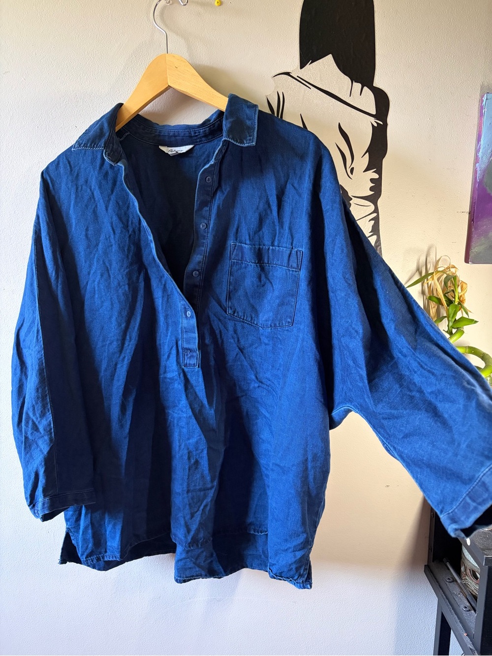 Blue Oversized Pullover Shirt